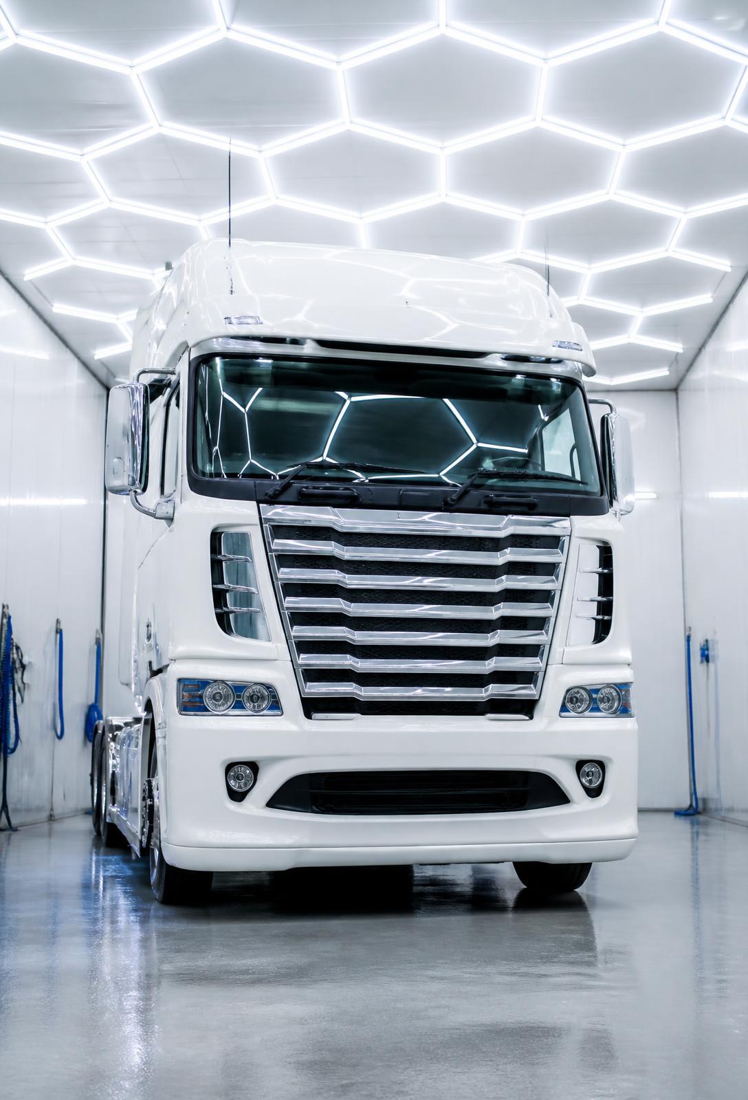 Clean white truck in a Sydney truck wash bay