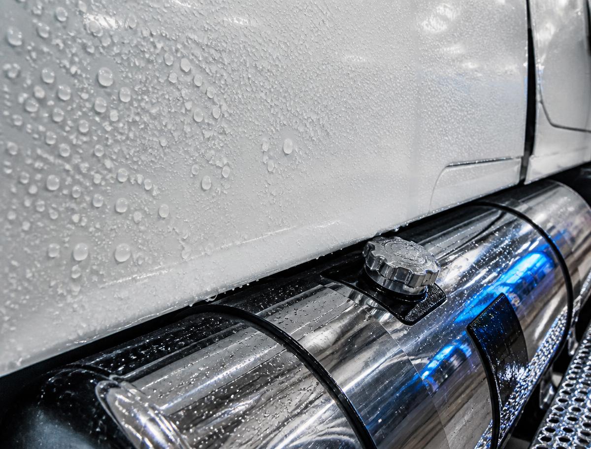 Water beading on a ceramic protected truck panel